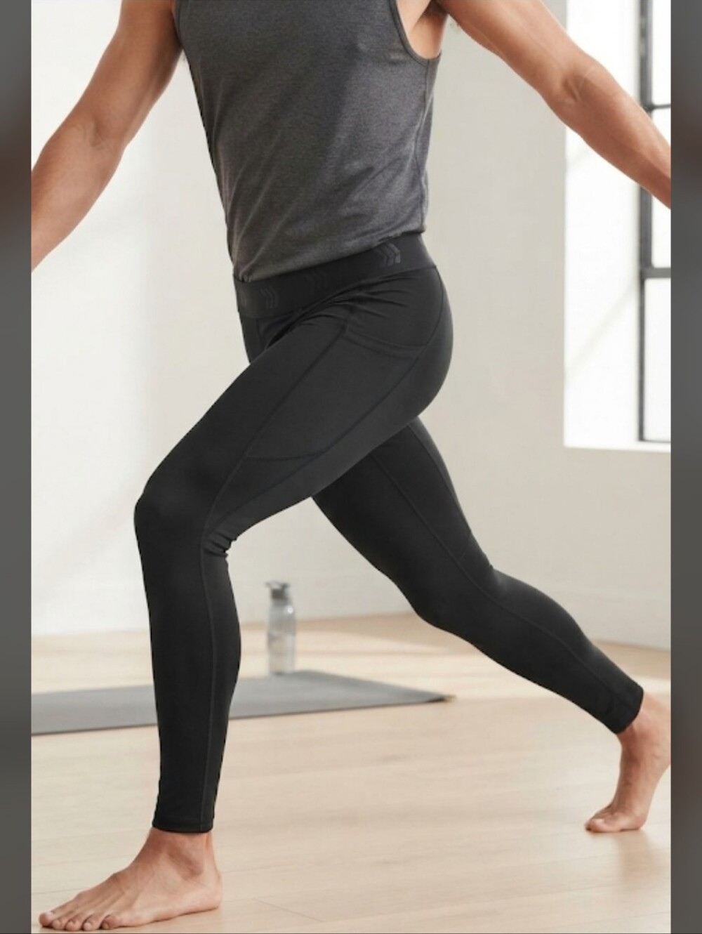 All In Motion Men's Black Fitted Compression Tights W/ Side Pocket Size Small